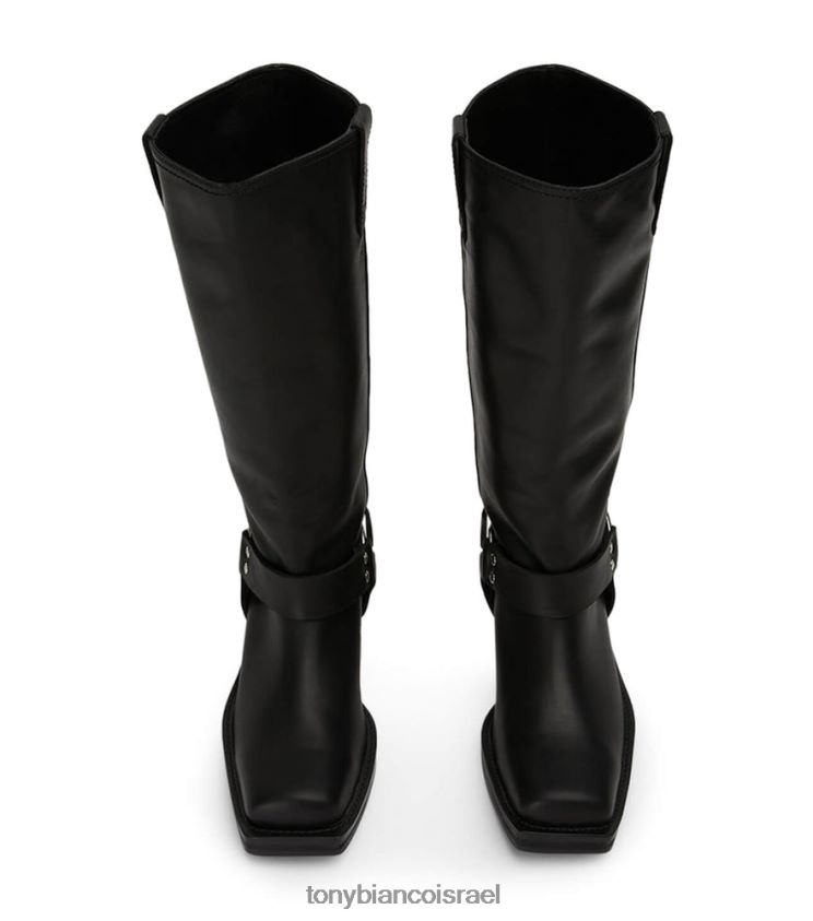 מגפיים בגובה הברך | נשים שעווה שחורה Tony Bianco מגפי עגל לאופנוענים 8BNR8T561